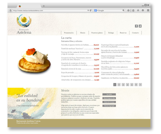 web del restaurante astelena