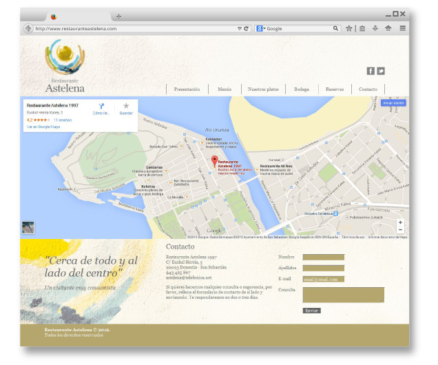 web del restaurante astelena